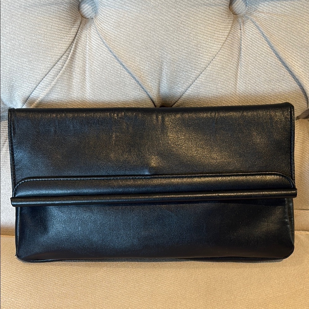 Sleek Blue Leather Foldover vintage Clutch